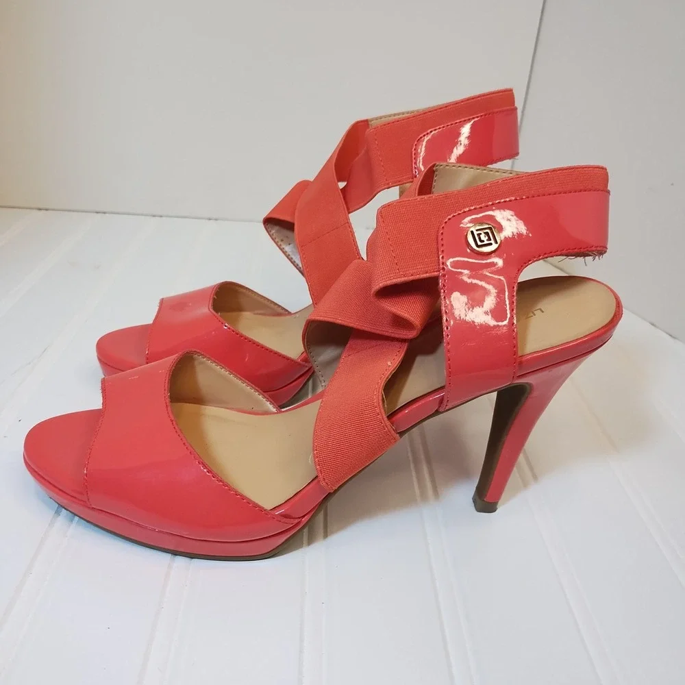 Liz Claiborne Coral Orange Open‎ Toe Platform Stiletto Sandals Womens 8M Strappy